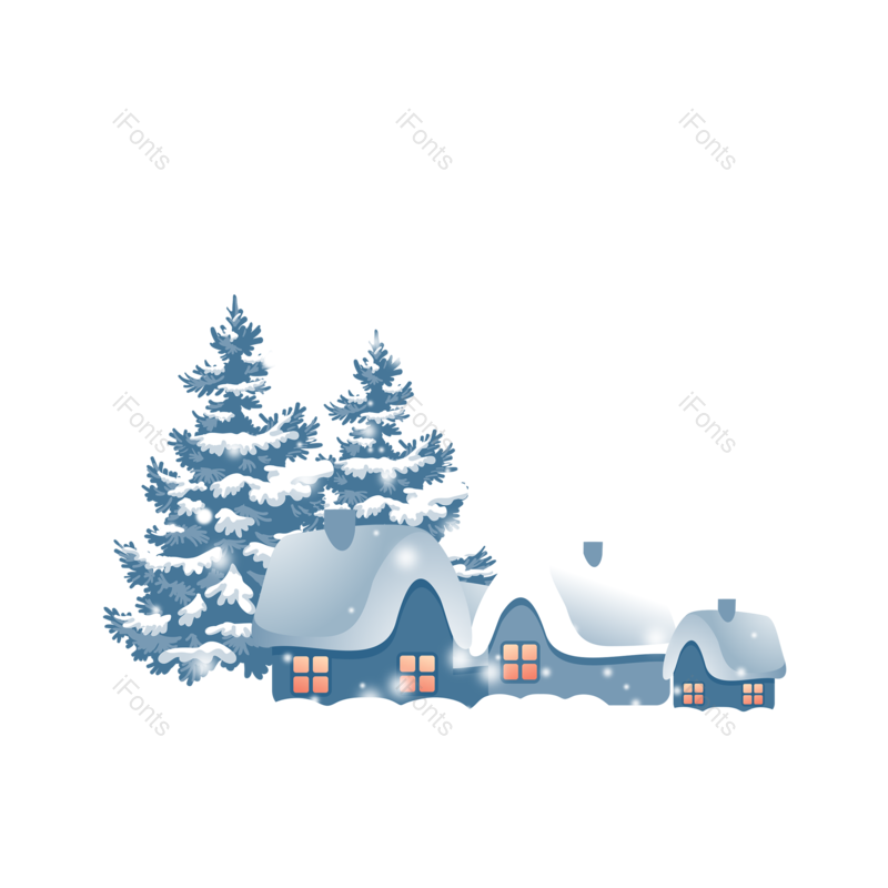 插画图片,雪地元素,房子PNG,冬天免抠素材
